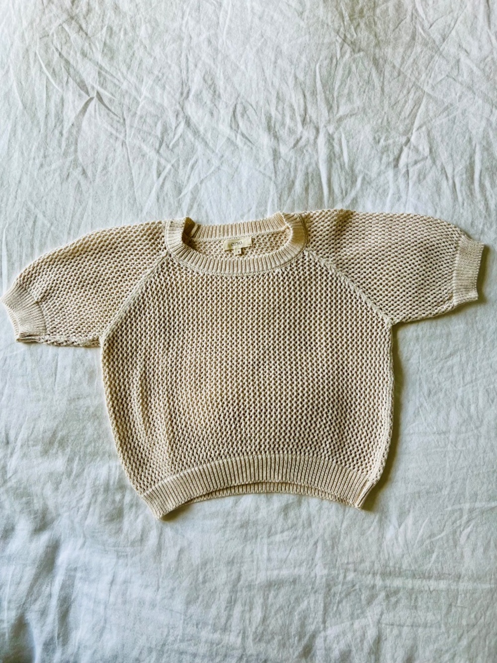 OZMA Beige Knit Short-Sleeve Sweater